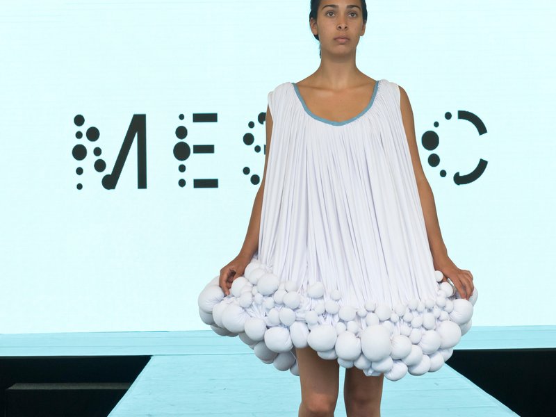 Dress from cow manure mestic fabric