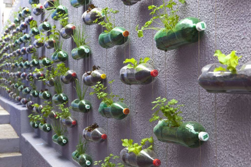 reuse plastic water bottles as Hanging Garden Pot